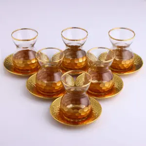 841-063 طقم شاي (6 أكواب شاي + 6 الصحون) ، ديكور: بيتيك ، اللون: ذهبي