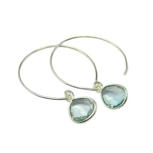Último diseño 925 plata esterlina azul Topacio piedra preciosa aro pendiente nueva moda estilo religioso para mujeres y niñas - Product Image 1