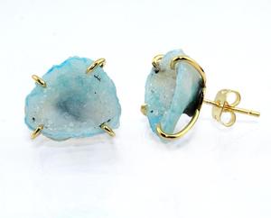 Géode naturelle druzy tranche goujon plaqué or poussoir forme libre fantaisie résine scintillante cristalliser agate pour les femmes - Product Image 2