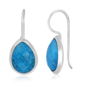 Pear Shape Turquoise Gemstone 925 Sterling Silver Fixed Ear Wire Earrings Jewelry - Product Image 1
