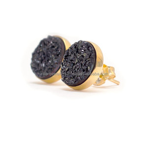 Pendientes de tuerca de Plata de Ley 925, Gema drusa, oro, vermeil - Product Image 1