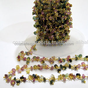 Cadena de Turmalina Natural al por Mayor, Cadena Gruesa Envuelta en Alambre, Componentes para Joyería, Modelo WS0102DE - Product Image 1