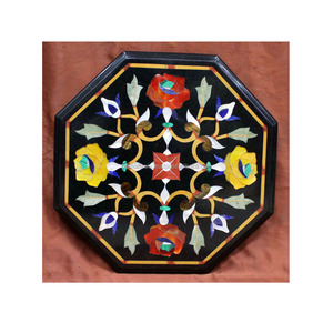 Plateaux de table basse en marbre noir octogonal - Product Image 1