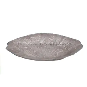 Großverkauf Silber Oberflächen dekoratives Blatt geprägte Blatt-Schale Aluminium Metall-Schale Teller