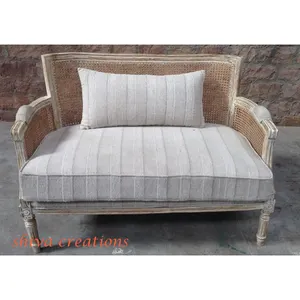 Luxury French Style Wooden Frame Rattan Chairs Antique Cane Sofa