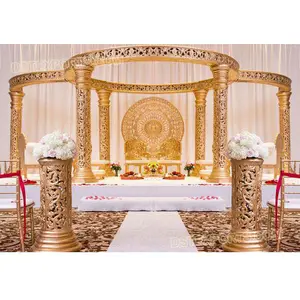 Dazzling Golden Carved Wedding Mandap Indian Wedding Sparkling Mandap Decors Designer Marriage Mandap for Sale