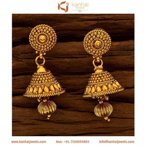 Pendientes Jhumki Chapados en Oro al por Mayor, India, Reino Unido, Estados Unidos, Emiratos Árabes Unidos, Joyería Artificial y de Moda al por Mayor en Mumbai, Chennai - 15692 - Product Image 1