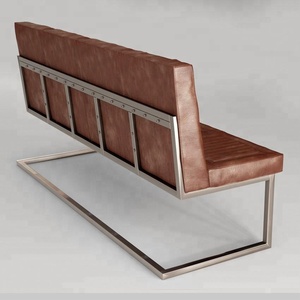 Allsome — banc industriel en cuir Tan et banc à cadre en acier inoxydable, jambes et sièges en cuir - Product Image 3