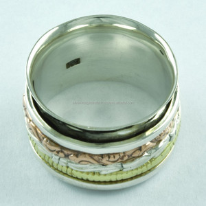 Anillo giratorio de triple Tono de Plata de Ley 925, ajuste invisible para boda o compromiso, proveedor indio - Product Image 4