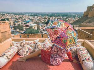 Parapluie de mariage indien vintage Parasol hippie en coton fait à la main Protection contre les rayons UV Article décoratif indien traditionnel moderne - Product Image 6