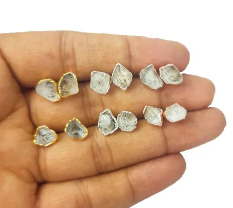 Herkimer Diamant Ruwe Stud Oorbellen-April Geboortesteen Oorbellen