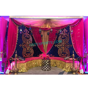 Mughal Style Mehndi Stage Fondos bordados Tradicional indio Dulhan Doli Theem Telón de fondo Fabricante y exportador - Product Image 1