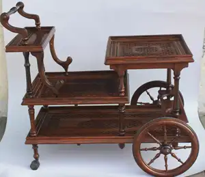 Античная сервировочный столик на колесиках резьба тележка для чая, ручной работы, резные тележка, выступающей деревянная тележка для еды