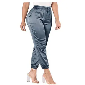 Nuovi pantaloni Casual da donna in cotone satinato traspirante a vita alta con coulisse Slim Fit con tasche