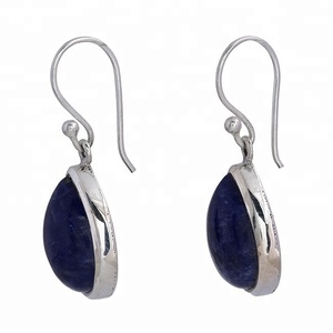 Pendientes de Plata de Ley 925 con piedras preciosas de sodalita azul, joyería de alambre de oreja a la moda, ajuste de bisel Chapado en plata a la moda para boda - Product Image 2