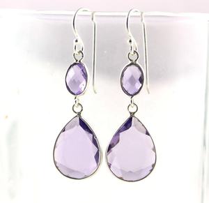 Boucles d'oreilles ovales et en forme de poire en améthyste violette naturelle, bijoux en argent Sterling 925 plaqué - Product Image 4