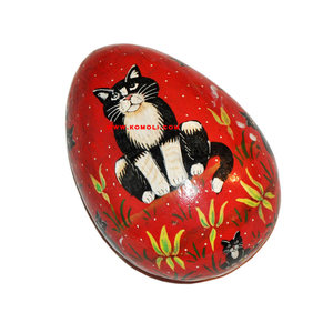 Caja Decorativa Hecha a Mano con Diseño de Gato, en Forma de Huevo, de Papel Maché Pintado a Mano - Product Image 4
