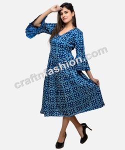 Estilo bohemio Verano Maternidad Moda Algodón Indigo Tallas grandes Paraguas Manga Estampado floral Ecológico Lavable Ajuste Suelto - Product Image 3