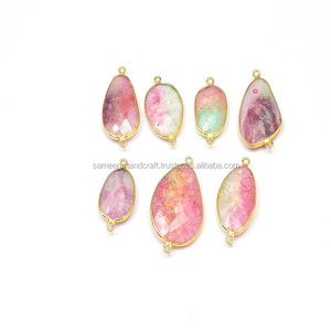 Conector Boho de Piedra Preciosa Natural Facetada Chapada en Oro con Diseño de Limón, Joyería Hecha a Mano, Bisel de Piedra de Nacimiento, Estilo Vintage - Product Image 1
