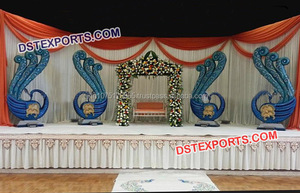 งานแต่งงานตกแต่งเวทีที่มีแผงเหรียญการออกแบบใหม่โกลเด้นแกะสลักเสาเวทีอินเดียตกแต่งงานแต่งงานเวที - Product Image 4