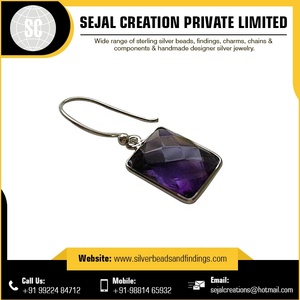 Pendientes de aro fino de Plata de Ley 925 con colgante de piedras preciosas en bruto para fiestas de boda Idea de regalo - Product Image 3