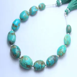 Turquoise Arizona Naturelle Forme Ovale Lisse Perles de 8 Pouces - Product Image 1