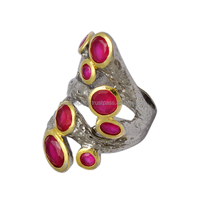 Anillo de piedras preciosas de rubí de cabina múltiple Anillo de Plata de Ley 925 con ajuste de bisel Chapado en plata Anillo de moda para fiesta de regalo de boda. - Product Image 3