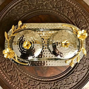 Plateau et deux bols avec couvercle, artisanal et en aluminium, décoratif en métal, pour l'artisanat et le travail - Product Image 3