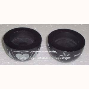 Handcrafted Soapstone <b>Black</b> Bowl Shape <b>Candle</b> Holders - Product Image 1