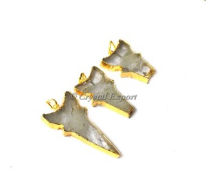 Colgantes galvanizados de corte de Luna larga de cuarzo de cristal Colgante de piedra de envoltura de alambre Comprar ahora - Product Image 1