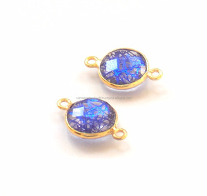 เครื่องประดับอัญมณีขอบกลม10มม. สีฟ้าสวยสีทอง24K ตัวเชื่อมต่อแบบ Boho ประกันตัวคู่24th การค้นพบเครื่องประดับ - Product Image 4