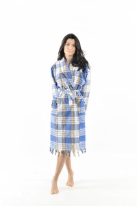 Jubah pakaian pantai Peshtemal-jubah mandi katun Turki untuk pria dan wanita bergaya desain kotak-kotak cepat kering kelembutan tinggi grosir