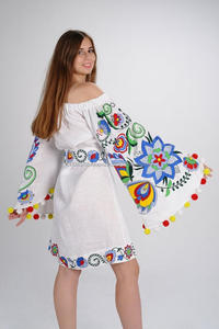 Exclusive Wings of Summer <b>Rainbow</b> Embroidered Floral <b>Wedding</b> Midi <b>Dress</b> Amazing Butterfly Sleeves Floral Festival Pom Pom Tunic - Product Image 5