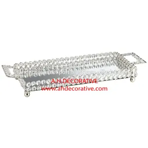 Crystal Mirror Silver Plated Tray With Handles and Footed Base Decorating Foods Serving Tray