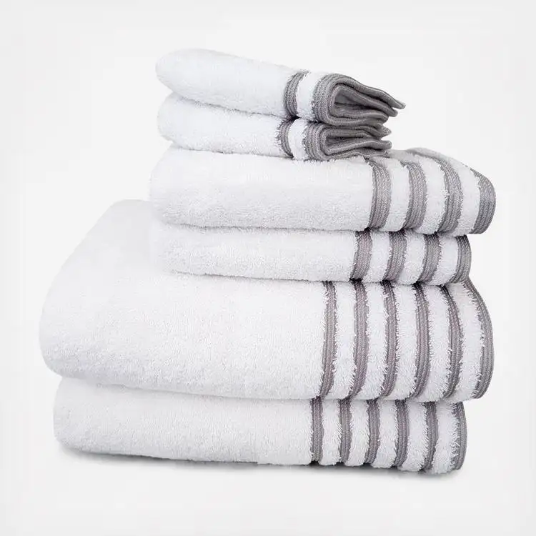 Confine Dobby spugna di cotone hotel set di asciugamani logo personalizzato set di asciugamani