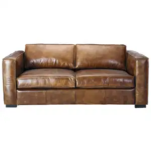 3 seater distressed leather sofa bed in brown/Leather living room sofa