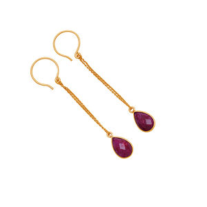 Fashionable Gold Plated 925 <b>Sterling</b> <b>Silver</b> <b>Dangle</b> <b>Earrings</b> Pear Ruby Gemstone for Wedding Anniversary Engagement Trendy Jewelry - Product Image 1