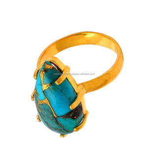 Anillo fino de Plata de Ley 925 con cobre natural, piedra preciosa turquesa, chapado en oro y ajuste de puntas, joyería de moda - Product Image 4