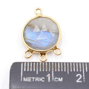 Labradorita forma redonda 925 bisel de plata esterlina conector chapado en oro fabricación de joyas hechas a mano - Product Image 3