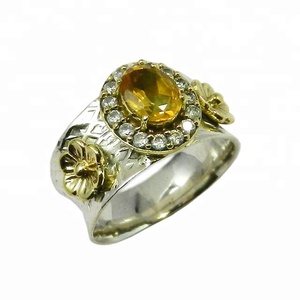 Solid 925 Sterling Silver Natural Citrine Round Cut White CZ Gemstone Halo Engagement Eternity Vermeil <b>Ring</b> - Product Image 1