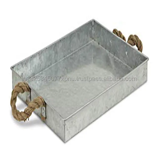 Galvanized tray with jute handle