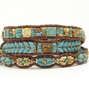 Blue Beaded <b>Leather</b> Wrap <b>Bracelet</b>, Beaded Wrap <b>Bracelet</b> - Product Image 1