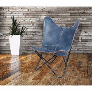 เก้าอี้ผีเสื้อหนังไม้สีฟ้าพร้อมกรอบสีดำใช้งานได้หลากหลายสำหรับบ้านห้องนั่งเล่นบ้านไร่ห้องน้ำในโรงแรม - Product Image 2