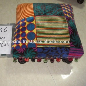 Fair Trade Modern Patchwork Footstool Home Decor Furniture Living Room Upholstered Ottoman <b>Stool</b> Handmade Wooden Warehouse - Product Image 2