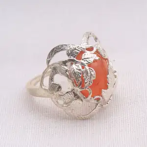 Leaf design Carnelian gemstone 925 sterling silver ring wholesale silver jewellery exporter supplier