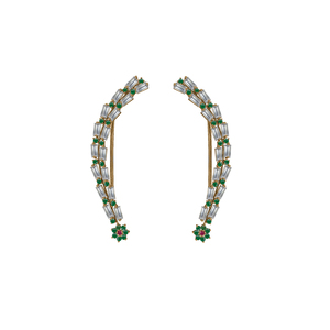 Baguette élégante en pierre précieuse chromée Diopside & rubis or jaune, bijoux de manchette d'oreille, dernier Design fait à la main - Product Image 1
