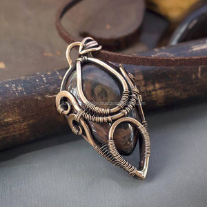 À la mode unisexe argent oxydé oeil de tigre pendentif en pierres précieuses fil naturel enroulé bijoux en laiton-pour cadeau - Product Image 2