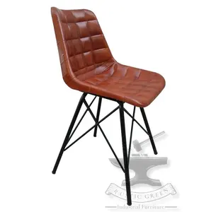 Silla de comedor Giron Industrial Vintage de hierro y cuero genuino para apartamento Exterior restaurante cocina escuela sala de estar - Product Image 1