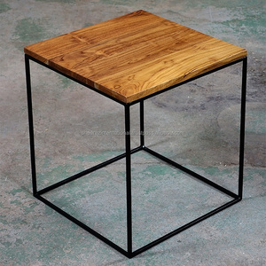 Modern Stylish Coffee <b>Table</b> with Wood Top Rustic Metal Base Space-Saving Storage <b>Tray</b> with Homemade Carved Side <b>Table</b> - Product Image 3