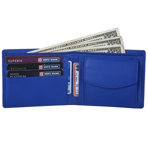 Excellent Quality Genuine Blue Leather Mens <b>Wallet</b> RFID Protected <b>Trifold</b> Design for Travel and Business Use Available For Sale - Product Image 2